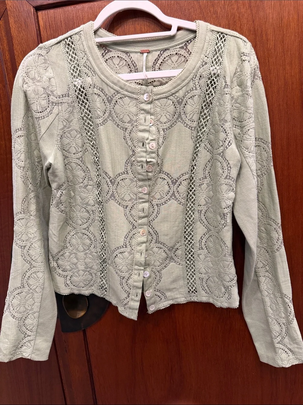 Free People Lace-Panel Button Front Women's Top - Sage Green size large BNWOT